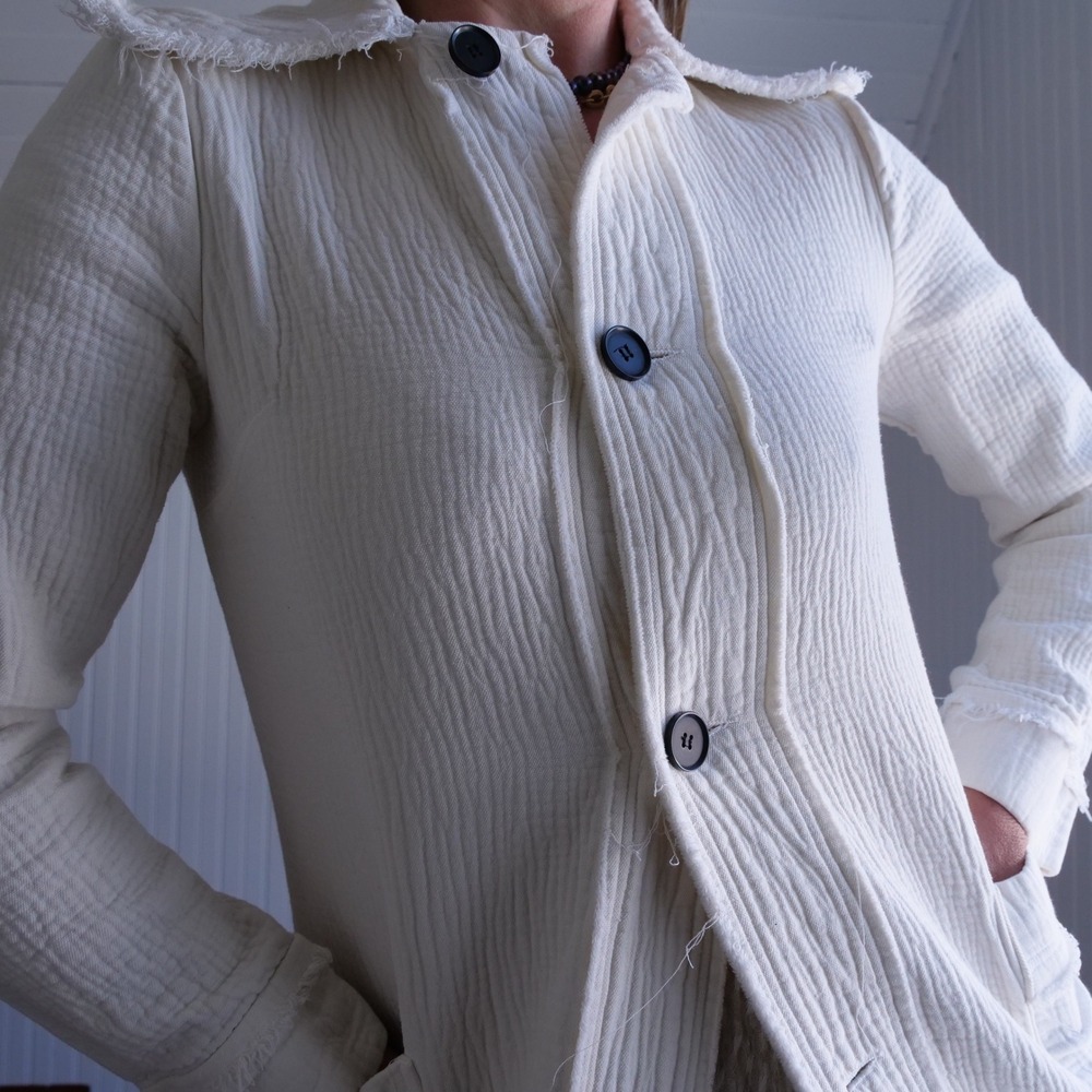 Y2k Raquel Allegra ivory cotton/rayon longline chore coat - Picture 2 of 11